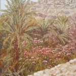 42-Palmiers et lauriers roses vallée du Draa, huile sur toile, 27x19, disponible à la vente.